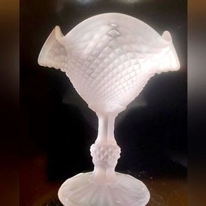 Frosted soft pink ruffled candy dish.